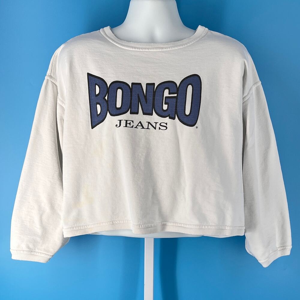 90s Vintage Bongo Jeans Swearshirt Crop Length White 1990s Large